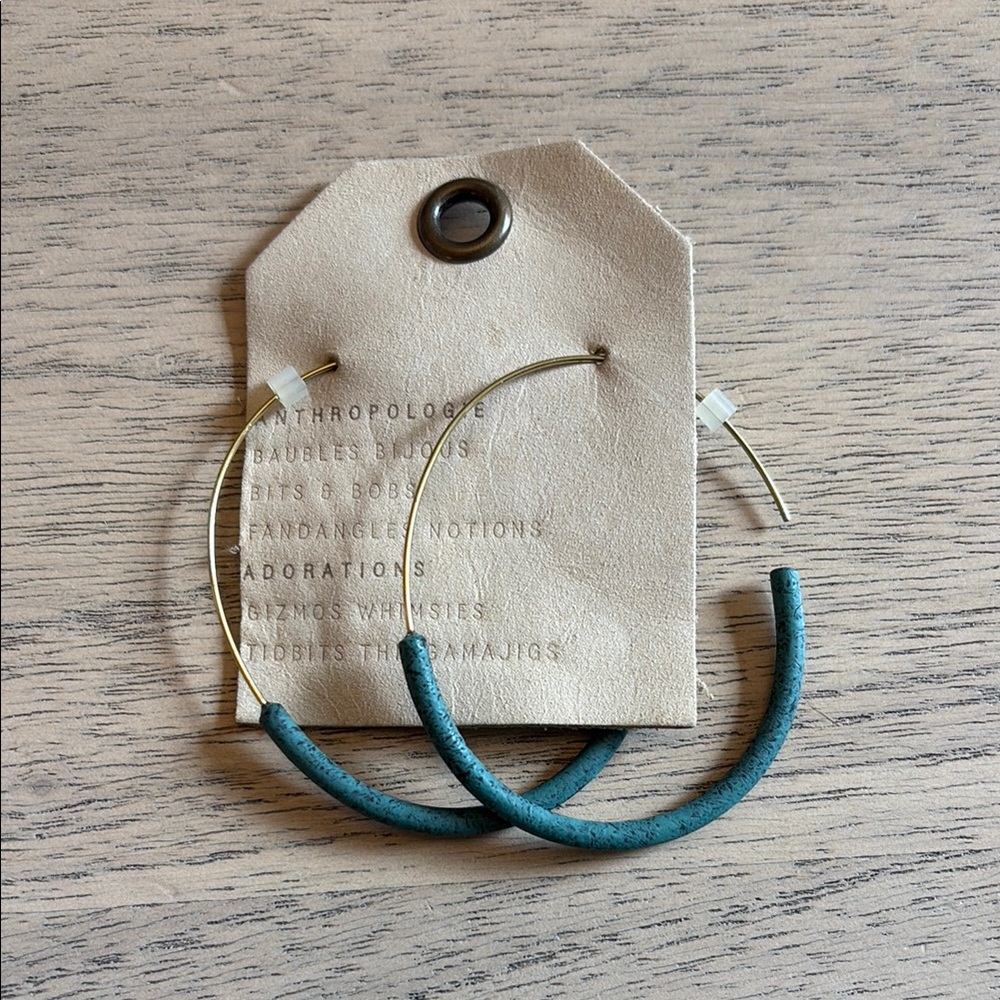 Anthropologie Gold and Green Earrings Modern Minimalist Design
